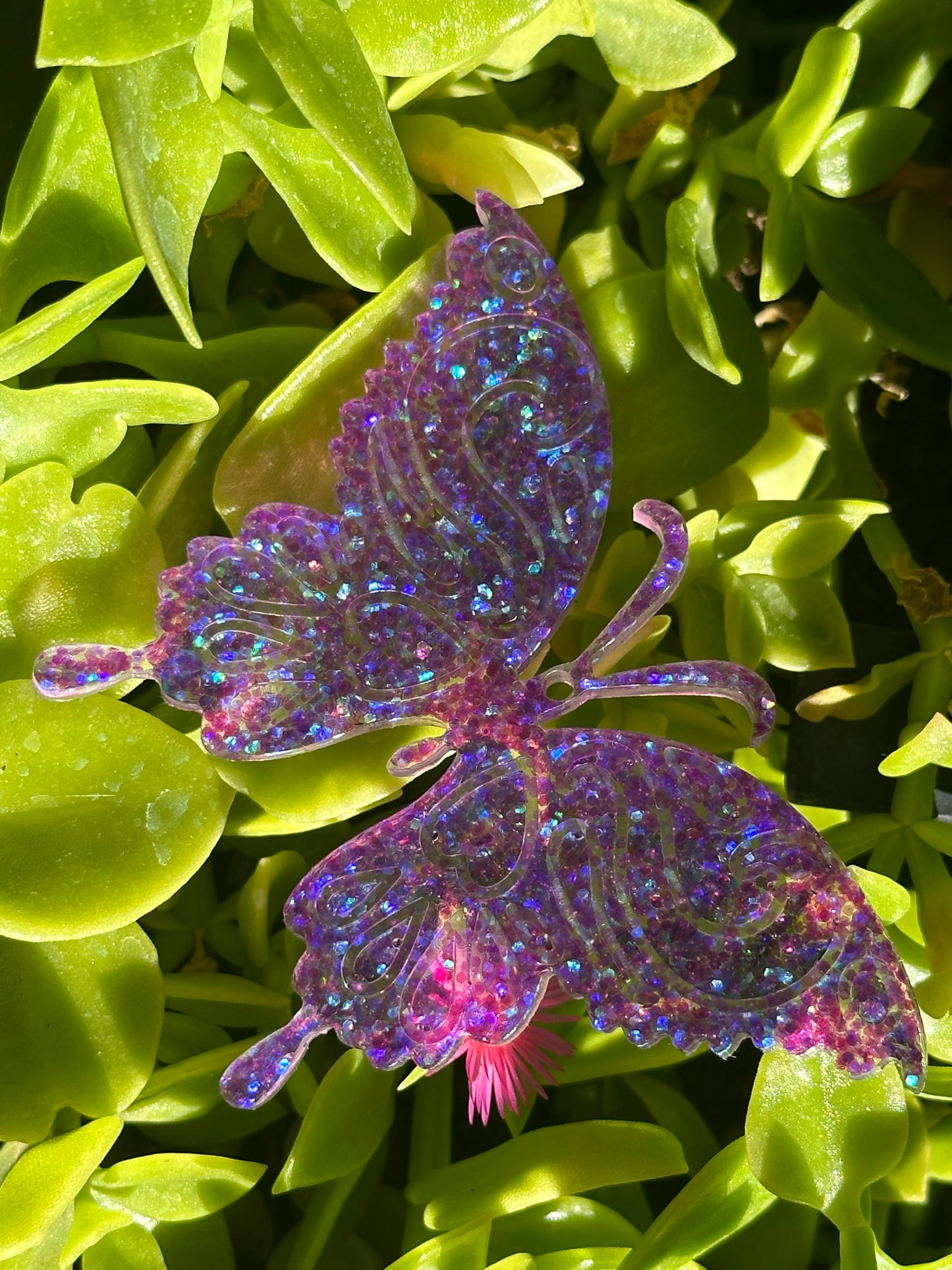 Mariposa holográfica morada purpurina