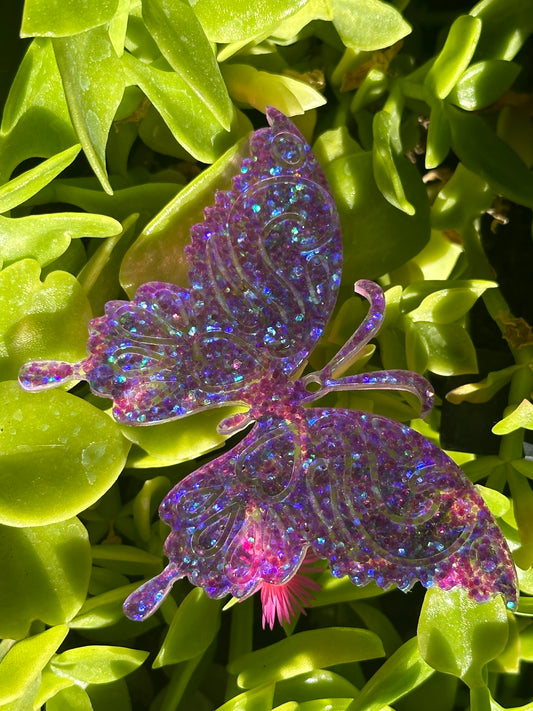 Mariposa holográfica morada purpurina